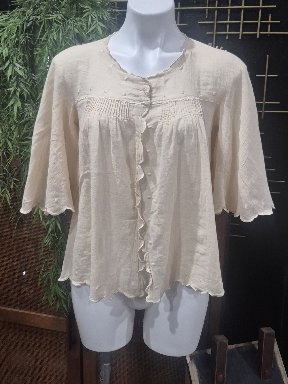 See By Chloe Cream Ruffle-Front Pintuck Blouse